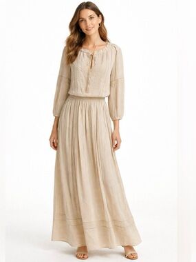 NWT Banana Republic 100% Silk Cream Maxi Dress Size M